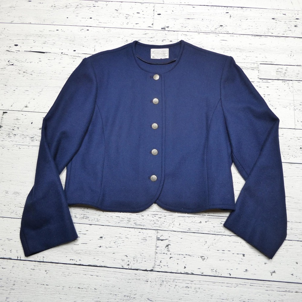 Vintage Pendleton Jacket Womens 12 Navy‎ Virgin Wool Made in USA Concho Buttons